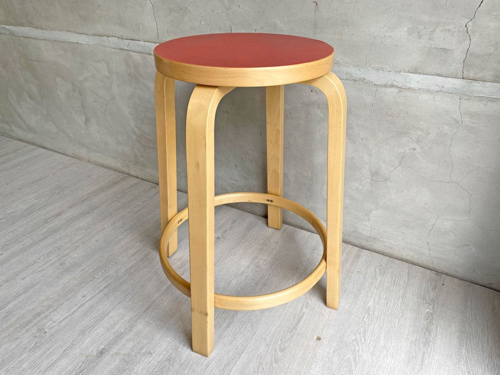 アルテック artek バースツール64 Bar Stool 64 リノリウム レッド バーチ材 アルヴァ・アアルト ♪