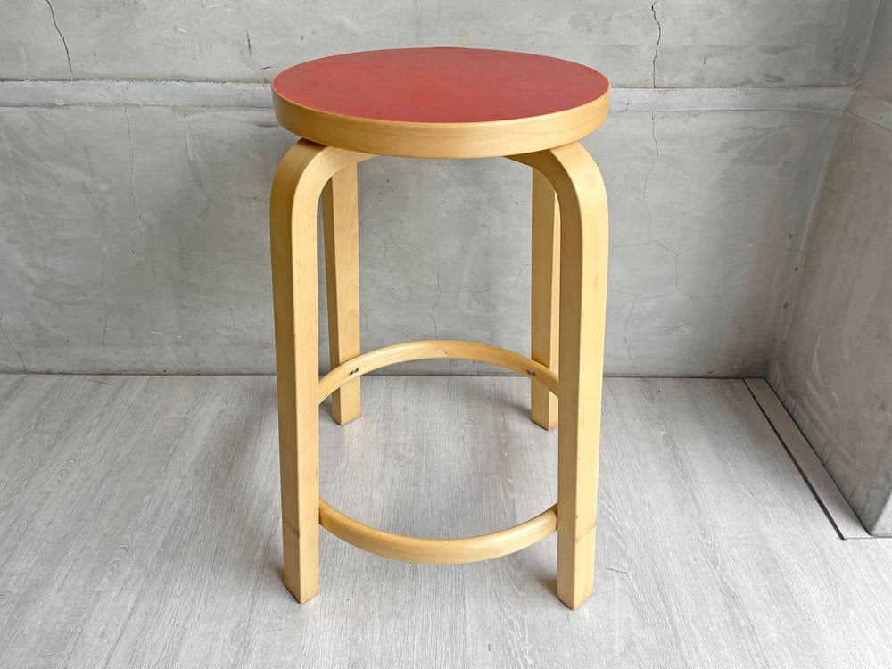 アルテック artek バースツール64 Bar Stool 64 リノリウム レッド バーチ材 アルヴァ・アアルト ♪