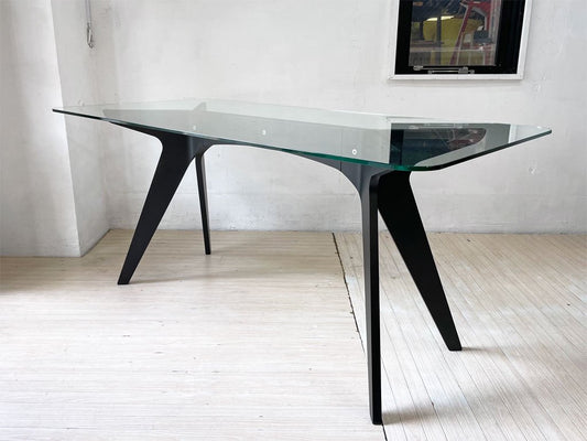 イーアンドワイ E&Y ペガサス PEGASUS ダイニングテーブル ガラストップ ビーチ材 ブラック 幅160cm Mサイズ 定価 \165,000- ★