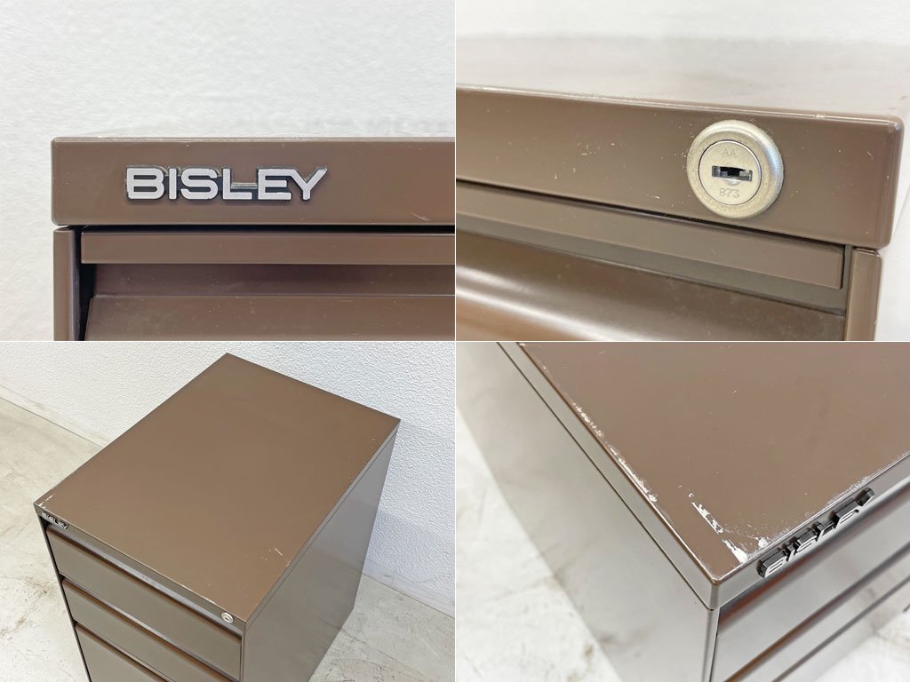 ビスレー BISLEY ペデスタル PEDESTAL デスクキャビネット デスクワゴン 3段 ブラウン 専用ステーショナリートレー キャスター 〓