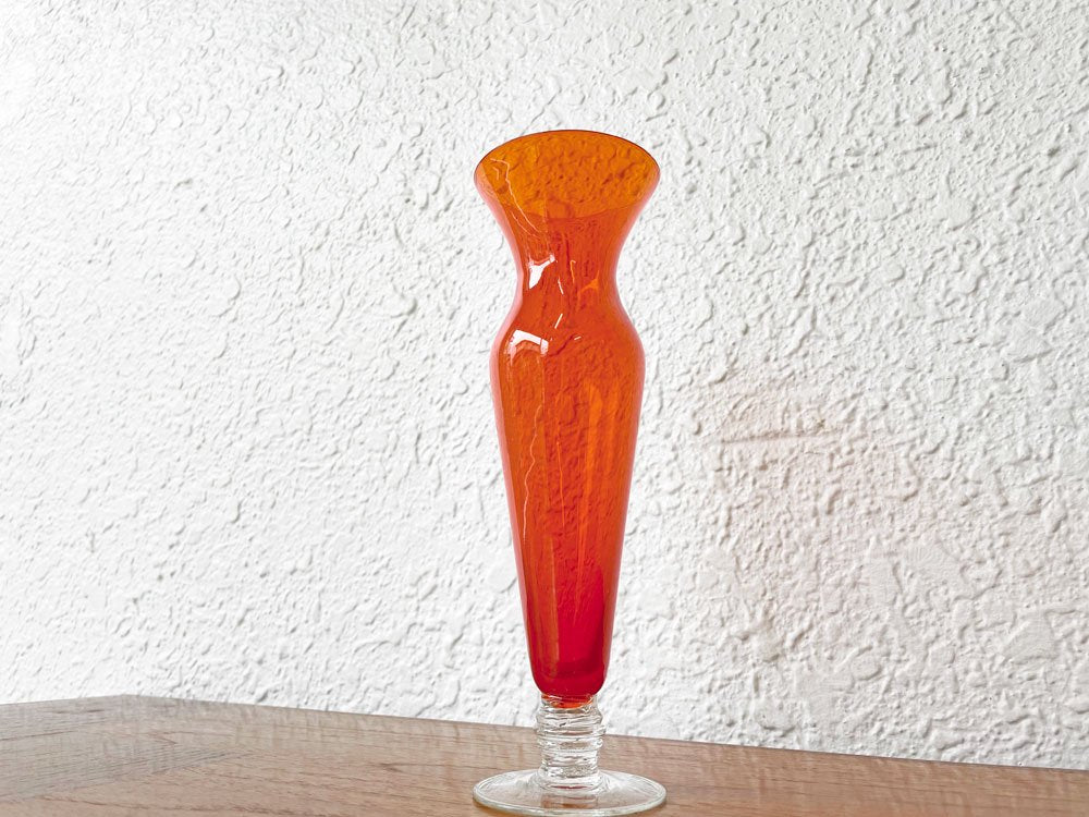 ビンテージ Vintage フラワーベース 花瓶 硝子製 シャンパングラス型 チューリップ型 ピーチオレンジ コーラルオレンジ レトロ ◇