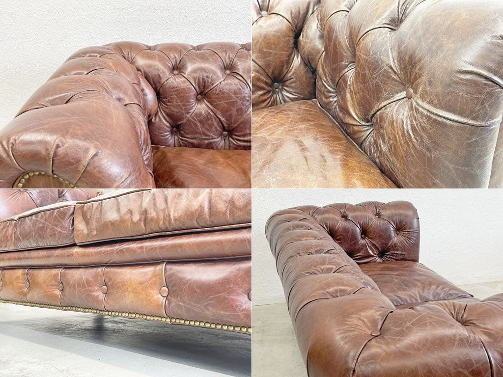 ハロ HALO ケンジントン ソファ KENSINGTON Sofa 2シーターソファ バイカータンレザー 牛本革 チェスターフィールド ソファ スタッズ 定価506,000円 展示品相当 〓