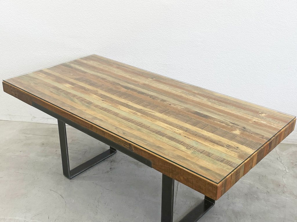 ビーナ bina グラハム ガラストップ ダイニングテーブル GRAHAM Glass top diningtable 古材 再構築 インダストリアル 定価 253,000円 〓