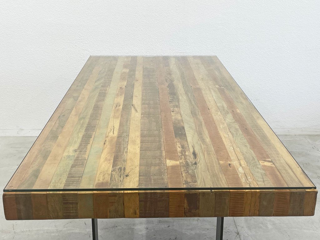 ビーナ bina グラハム ガラストップ ダイニングテーブル GRAHAM Glass top diningtable 古材 再構築 インダストリアル 定価 253,000円 〓