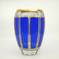 ボヘミア BOHEMIA フラワーベース 花瓶 パネルガラス H19.5 金彩 コバルト ハンドペイント 箱付 ●