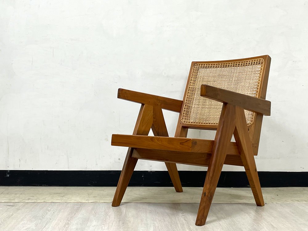 ピエールジャンヌレ Pierre Jeanneret リプロダクト PH28 V-leg ダイニングチェア チーク無垢材×ラタン ●