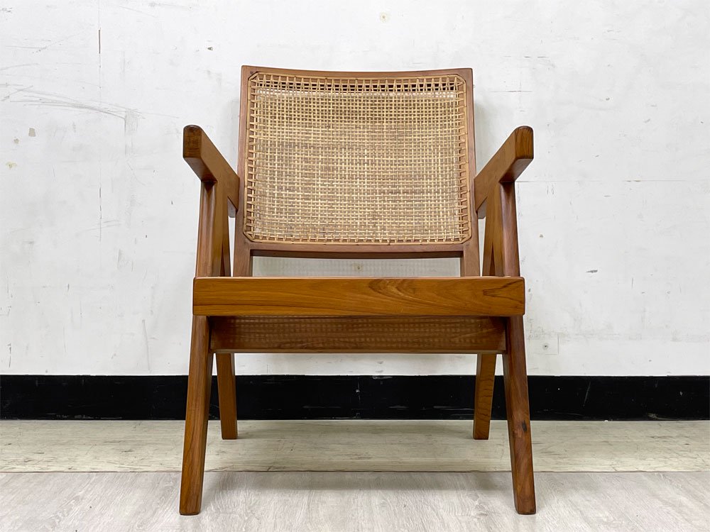 ピエールジャンヌレ Pierre Jeanneret リプロダクト PH28 V-leg ダイニングチェア チーク無垢材×ラタン ●