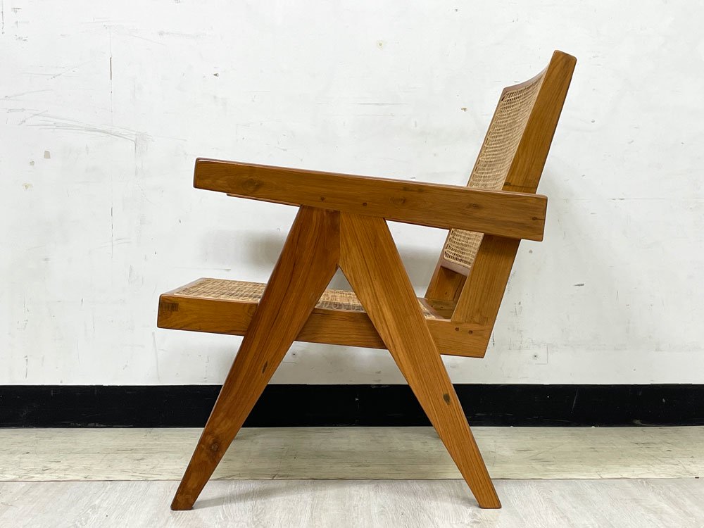 ピエールジャンヌレ Pierre Jeanneret リプロダクト PH28 V-leg ダイニングチェア チーク無垢材×ラタン ●