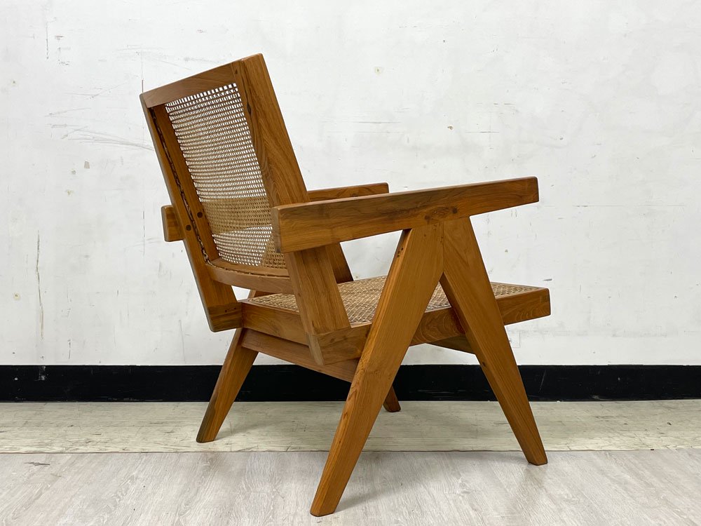 ピエールジャンヌレ Pierre Jeanneret リプロダクト PH28 V-leg ダイニングチェア チーク無垢材×ラタン ●