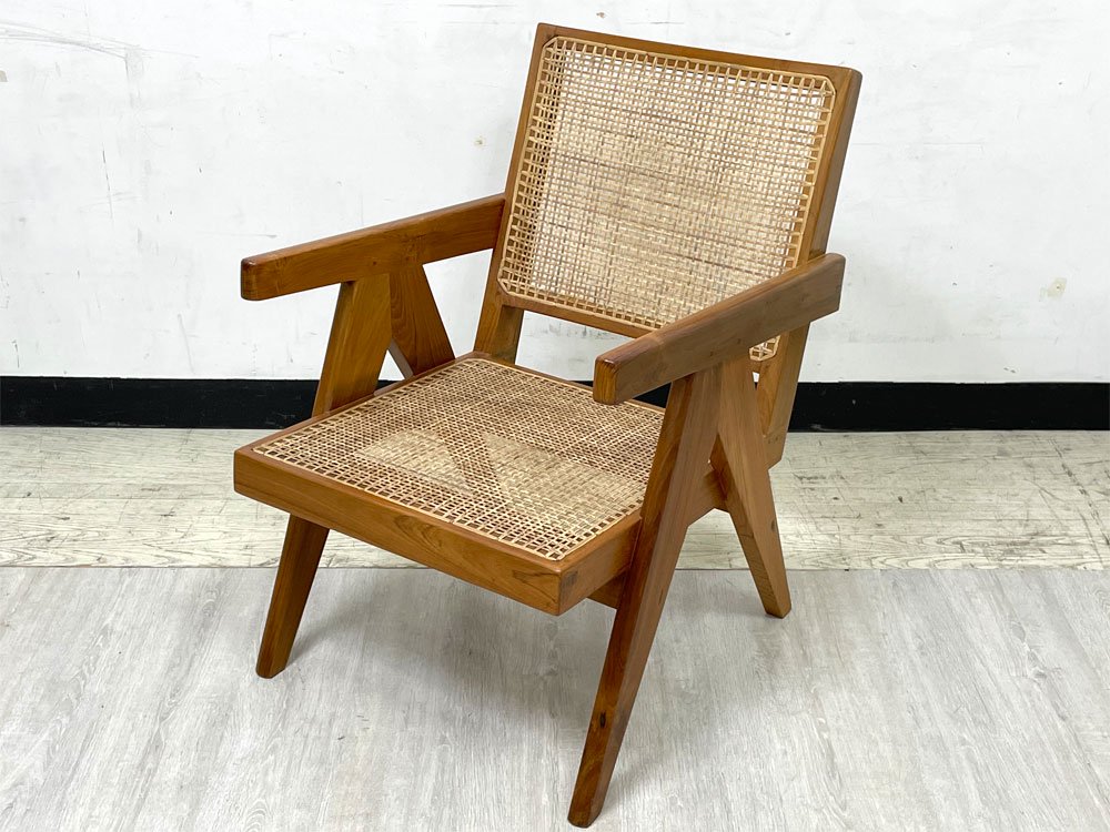 ピエールジャンヌレ Pierre Jeanneret リプロダクト PH28 V-leg ダイニングチェア チーク無垢材×ラタン ●