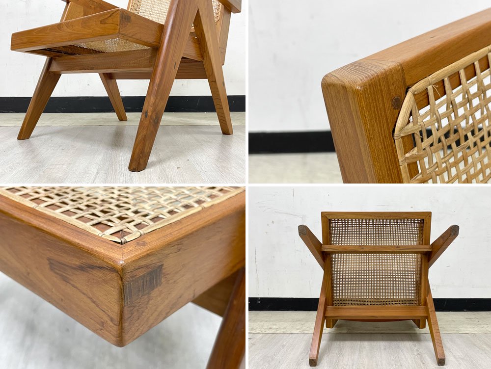 ピエールジャンヌレ Pierre Jeanneret リプロダクト PH28 V-leg ダイニングチェア チーク無垢材×ラタン ●