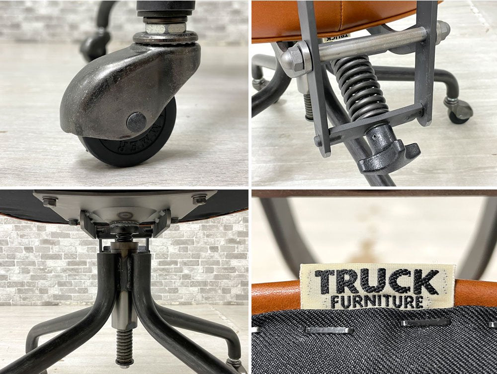 トラックファニチャー TRUCK FURNITURE デスクワークチェア DESKWORK CHAIR アームレス 本革 スチールフレーム 回転式座面昇降 キャスター付 定価￥137,500- ●