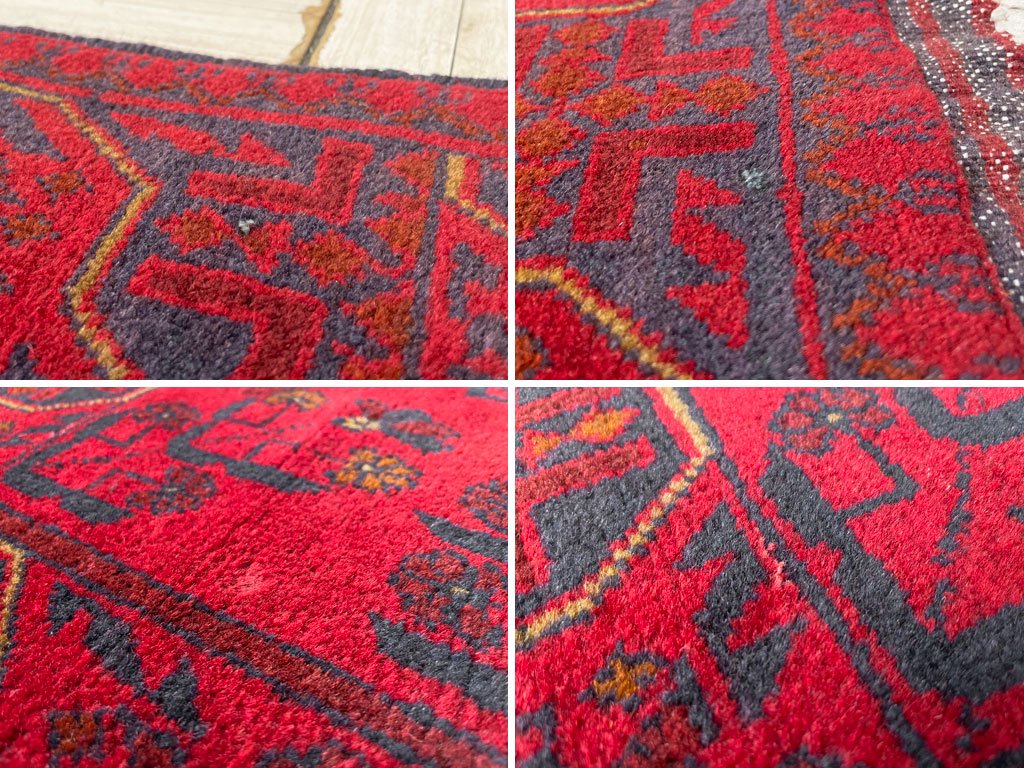 トライバルラグ トルクメン部族 イラン アフガニスタン 手織り 絨毯 カーペット 赤系 140×82cm ★