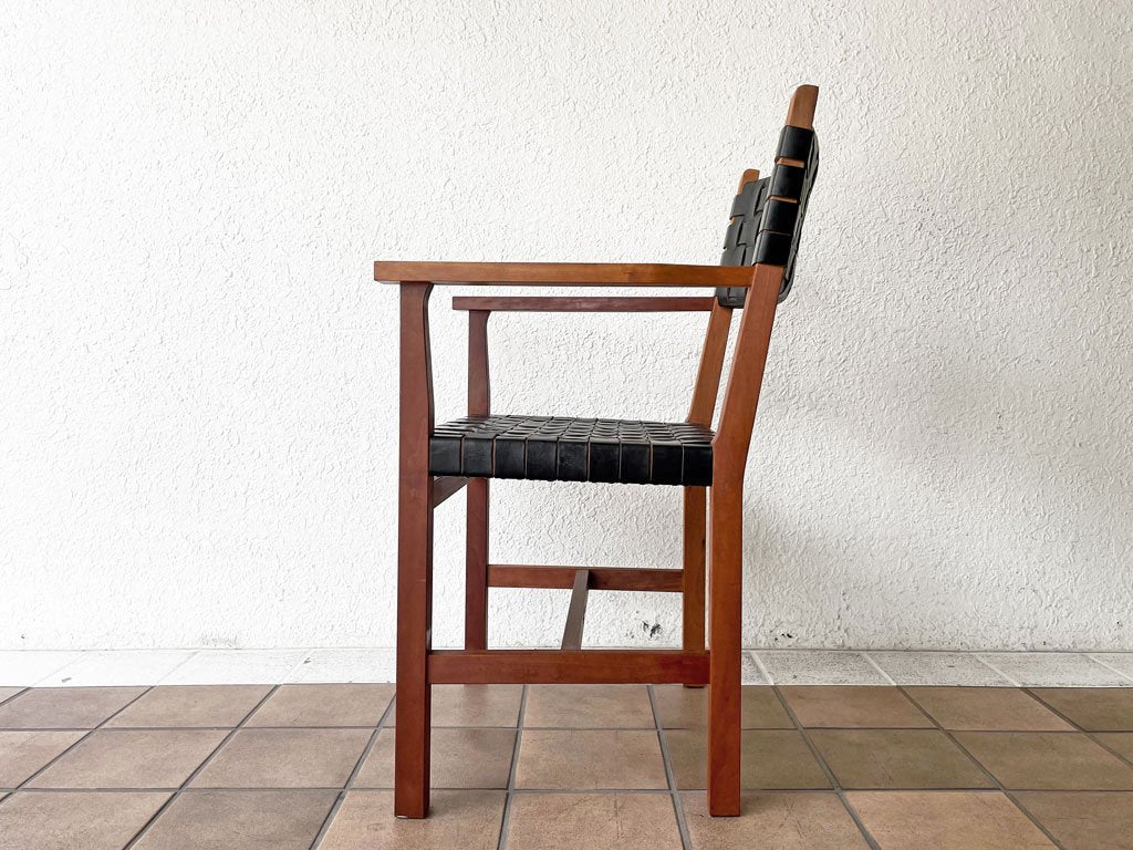 北の住まい設計社  ラスティック チェア RUSTIC CHAIR アームチェア イタヤカエデ×ナラ×本革 レザー 編み込み ダークブラウン×ブラック 定価 \101,200- A ◇