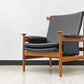 フランス＆サン France & Son ブワナチェア Bwana Chair ラウンジチェア チーク材 本革 ブラック フィン・ユール Finn Juhl デンマークビンテージ 北欧家具 美品 ●