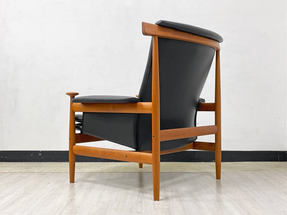 フランス＆サン France & Son ブワナチェア Bwana Chair ラウンジチェア チーク材 本革 ブラック フィン・ユール Finn Juhl デンマークビンテージ 北欧家具 美品 ●