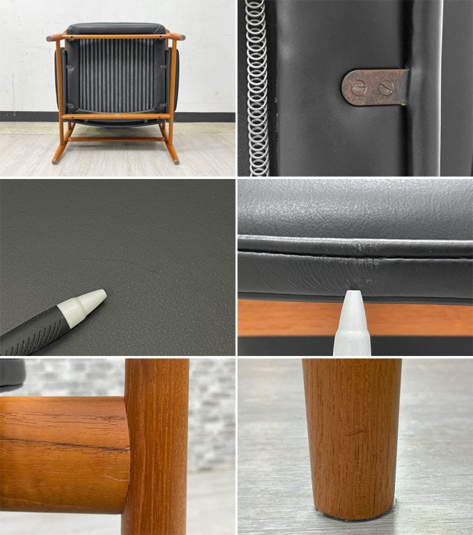 フランス＆サン France & Son ブワナチェア Bwana Chair ラウンジチェア チーク材 本革 ブラック フィン・ユール Finn Juhl デンマークビンテージ 北欧家具 美品 ●