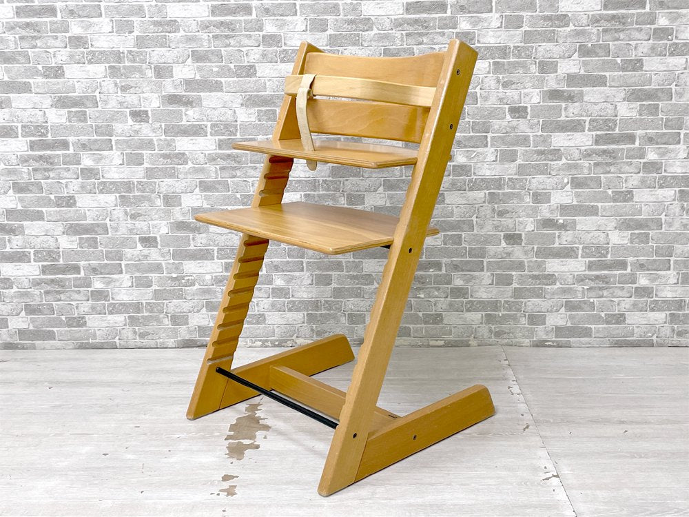 ストッケ STOKKE トリップトラップ TRIPP TRAPP ベビーチェア キッズチェア ナチュラル 木製ガード 革ベルト付 S/N0～ ノルウェー 北欧家具 ●