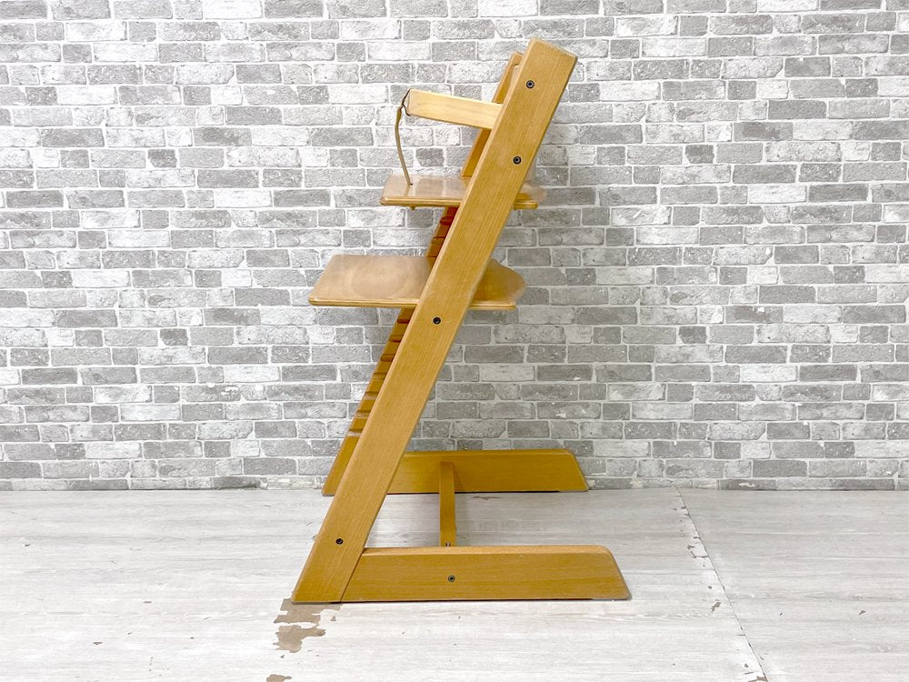 ストッケ STOKKE トリップトラップ TRIPP TRAPP ベビーチェア キッズチェア ナチュラル 木製ガード 革ベルト付 S/N0～ ノルウェー 北欧家具 ●