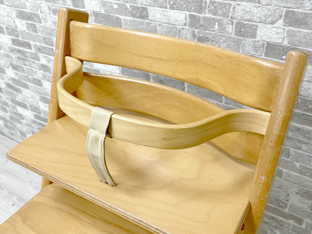 ストッケ STOKKE トリップトラップ TRIPP TRAPP ベビーチェア キッズチェア ナチュラル 木製ガード 革ベルト付 S/N0～ ノルウェー 北欧家具 ●