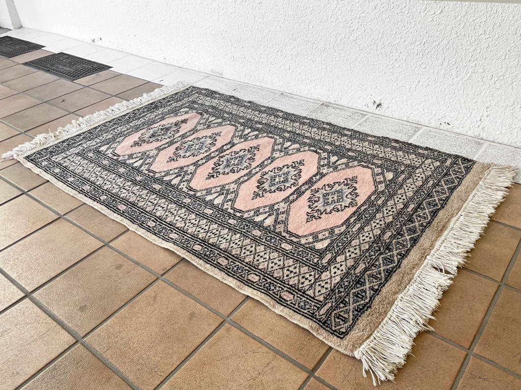 ビンテージラグ vintage rug トライバルラグ ウール 手織り ジャルダン柄 サーモンピンク アフガニスタン 約138×78cm ◇