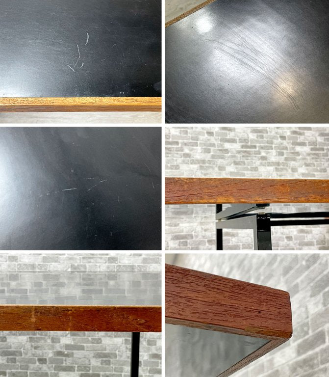 リメイク家具 メラミン リバーシブル天板 × ビスレー BISLEY Lフット ワークデスク W180×D90cm ダークグリーン&ブラック インダストリアル ●