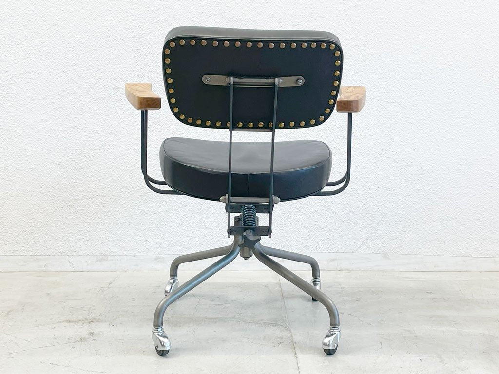 トラックファニチャー TRUCK FURNITURE デスクワークチェア DESKWORK CHAIR L-4ブラック 本革 レザー アイアンフレーム 昇降機能＆キャスター付 〓