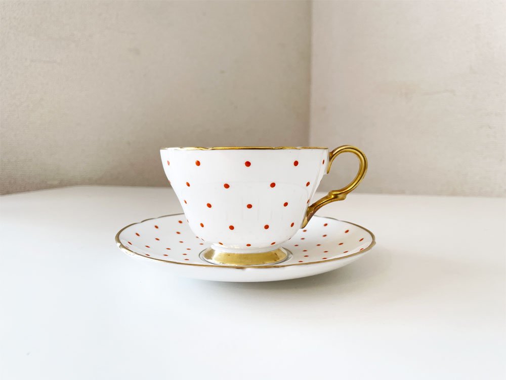 シェリー Shelley ポルカドット Polka Dot カップ＆ソーサー&プレート トリオセット レッド UKビンテージ 英国食器 A ◎