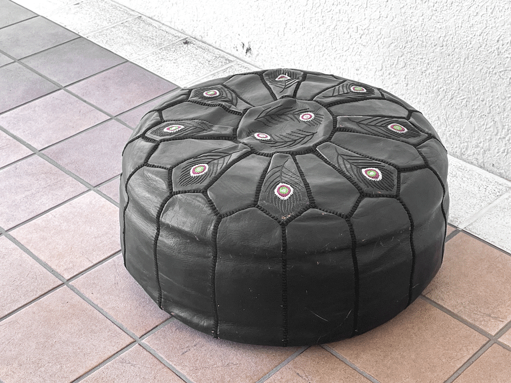 モロッコ Morocco プフ Pouf クッションカバー スツール レザー ブラック アフリカ ◇