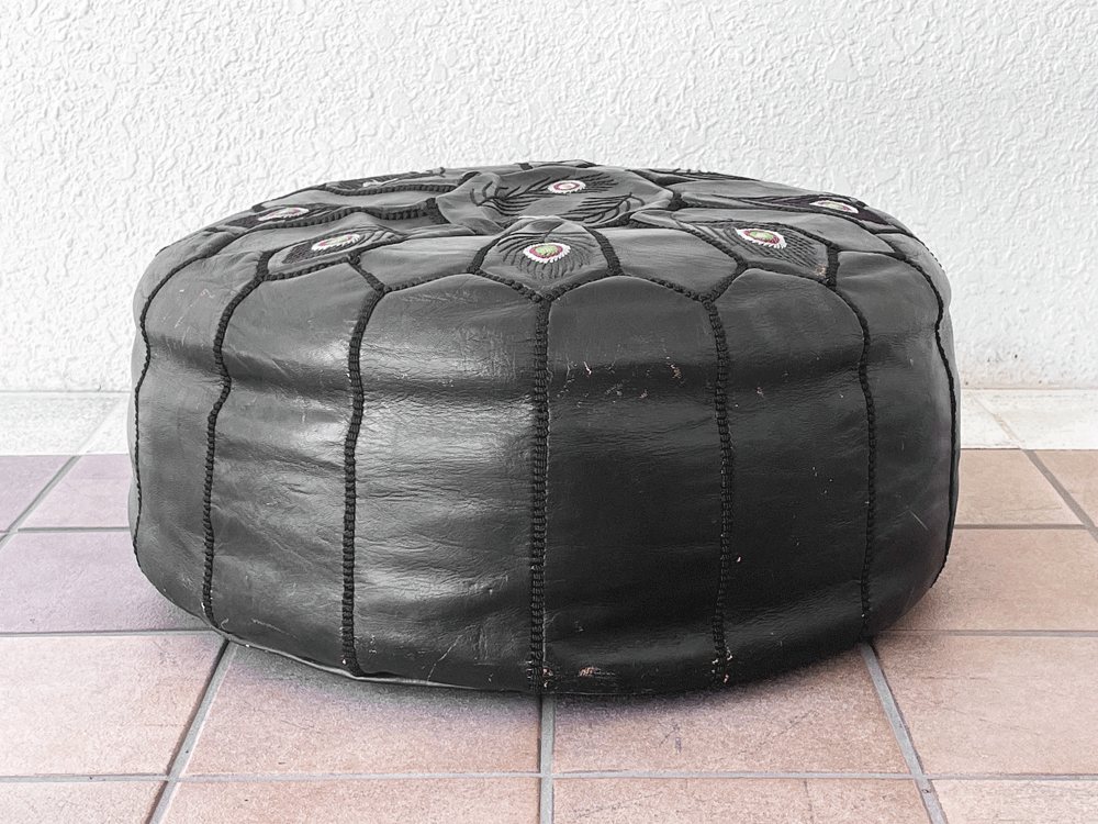 モロッコ Morocco プフ Pouf クッションカバー スツール レザー ブラック アフリカ ◇