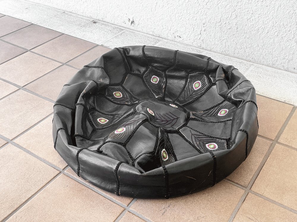 モロッコ Morocco プフ Pouf クッションカバー スツール レザー ブラック アフリカ ◇