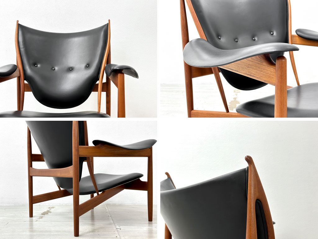 ワンコレクション Onecollection チーフテン チェア Chieftain Chair ラウンジチェア チーク材 本革 ブラック フィン・ユール Finn Juhl 北欧 デンマーク ●