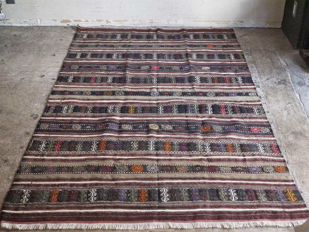 ビンテージ Vintage オールドキリム バルケスィル カリヨラ ジジム織 ラグ 215cm×133cm 手織り絨毯 ■