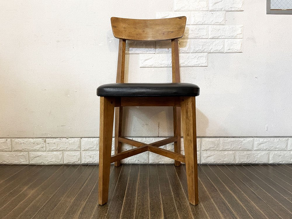 ジャーナルスタンダードファニチャー j.s.F シノン CHINON CHAIR ダイニングチェア ラバーウッド材 PVCレザー ブラック 定価￥27,500- B ◎