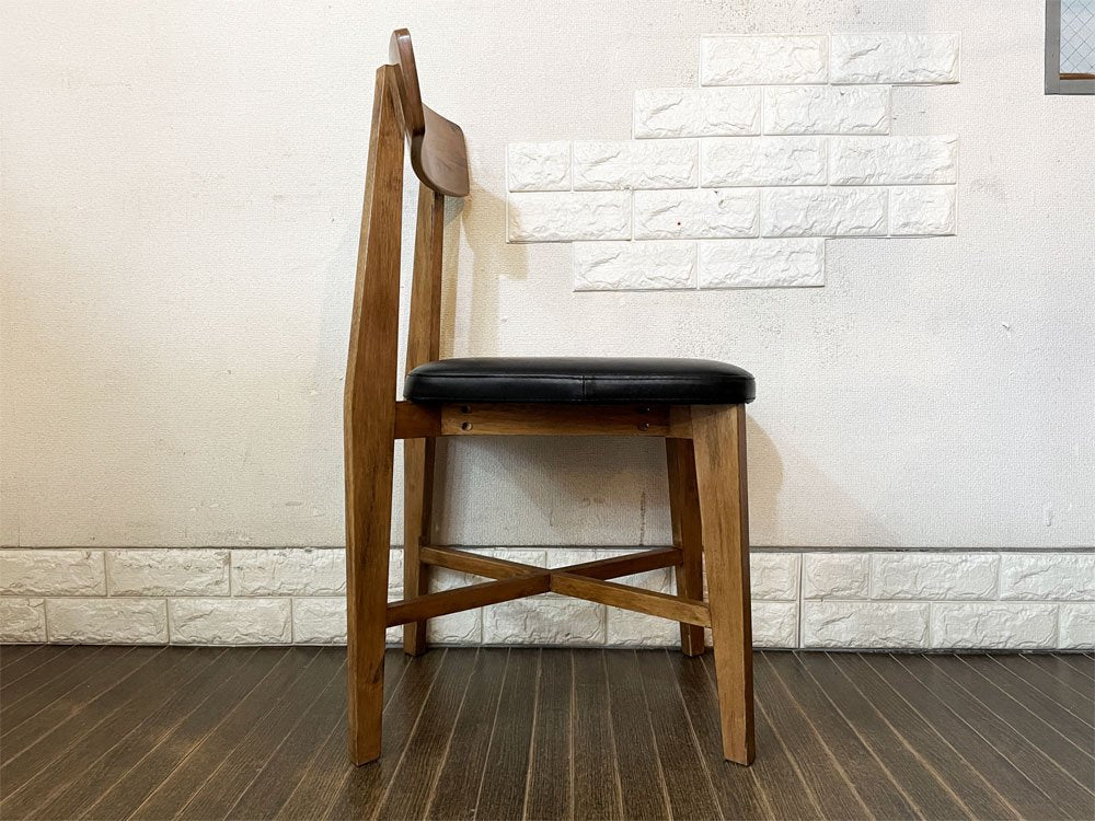 ジャーナルスタンダードファニチャー j.s.F シノン CHINON CHAIR ダイニングチェア ラバーウッド材 PVCレザー ブラック 定価￥27,500- B ◎