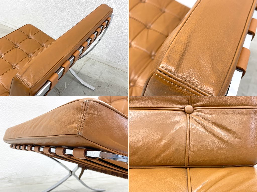 ノル Knoll ノール バルセロナチェア Barcelona Chair ミース・ファン・デル・ローエ 本革 キャメル 1シーターソファ モダンデザイン 〓