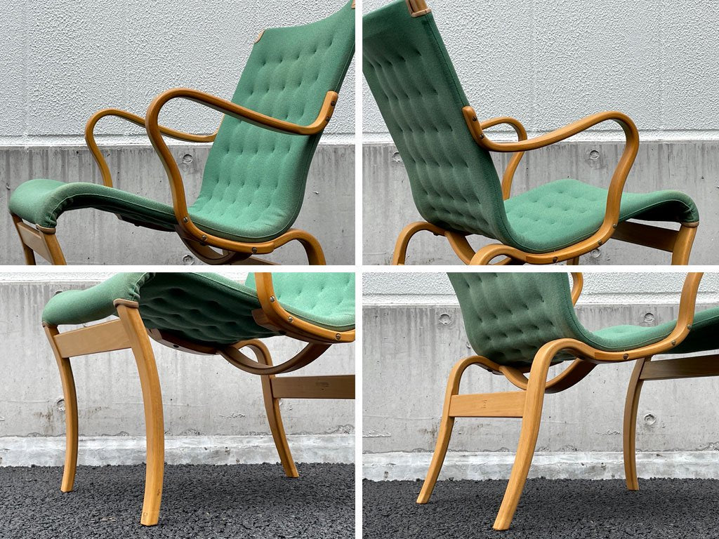 ブルーノ マットソン インターナショナル BRUNO MATHSSON INTERNATIONAL ミナチェア Mina chair ビーチ材 グリーン ファブリック ビンテージ北欧 スウェーデン ◇