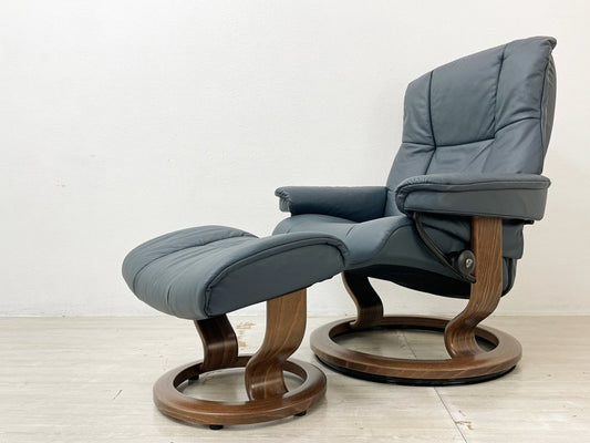 エコーネス EKORNES ストレスレス stressless メイフェア Mayfair クラシック リクライニングチェア オットマン付 牛革 Mサイズ 参考定価￥356,400- 美品 ●