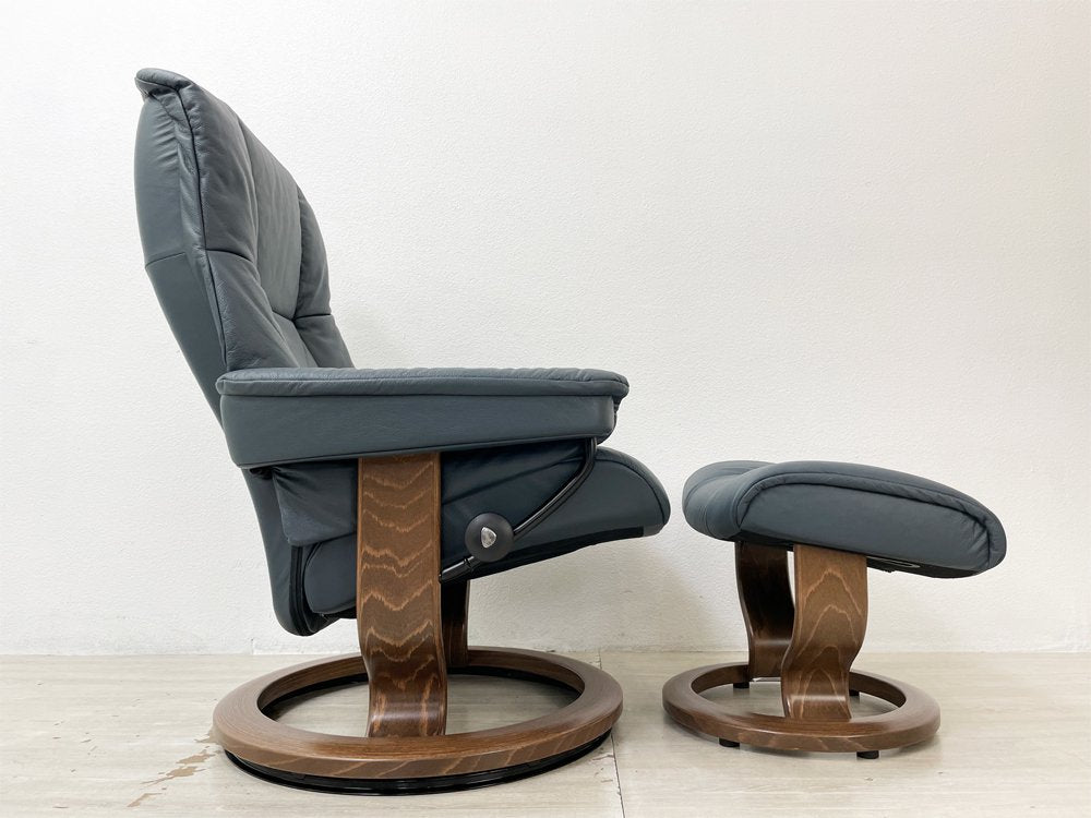 エコーネス EKORNES ストレスレス stressless メイフェア Mayfair クラシック リクライニングチェア オットマン付 牛革 Mサイズ 参考定価￥356,400- 美品 ●