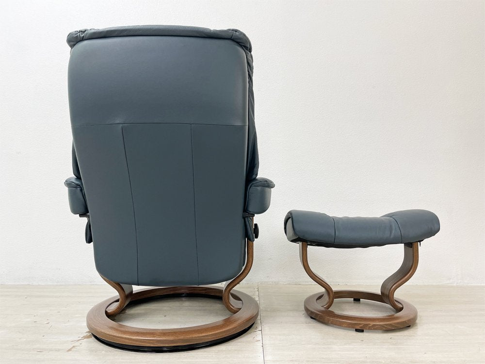 エコーネス EKORNES ストレスレス stressless メイフェア Mayfair クラシック リクライニングチェア オットマン付 牛革 Mサイズ 参考定価￥356,400- 美品 ●