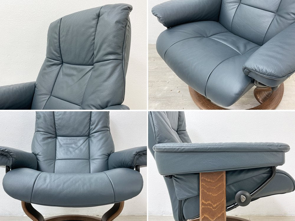 エコーネス EKORNES ストレスレス stressless メイフェア Mayfair クラシック リクライニングチェア オットマン付 牛革 Mサイズ 参考定価￥356,400- 美品 ●