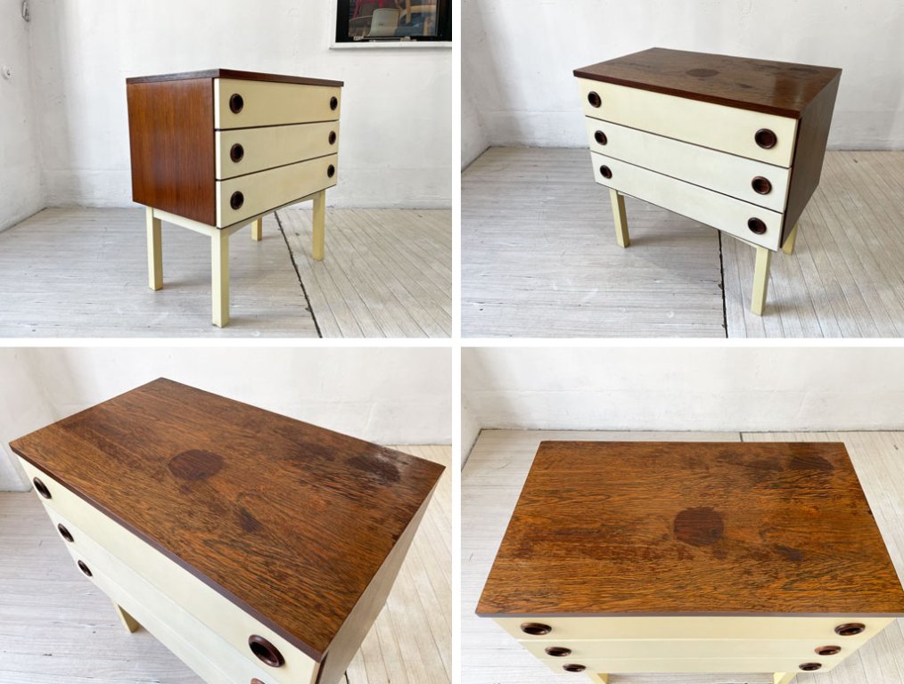 オランダ ビンテージ Dutch Vintage ミニチェスト キャビネット 3ドロワー ローズウッド×メラミン 
Couscous Furniture購入品 ★