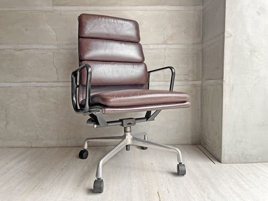 ハーマンミラー Herman Miller ソフトパッドグループチェア エグゼクティブチェア ハイバック 本革 ブラウン 4本脚 C&Rイームズ ビンテージ ミッドセンチュリー ♪