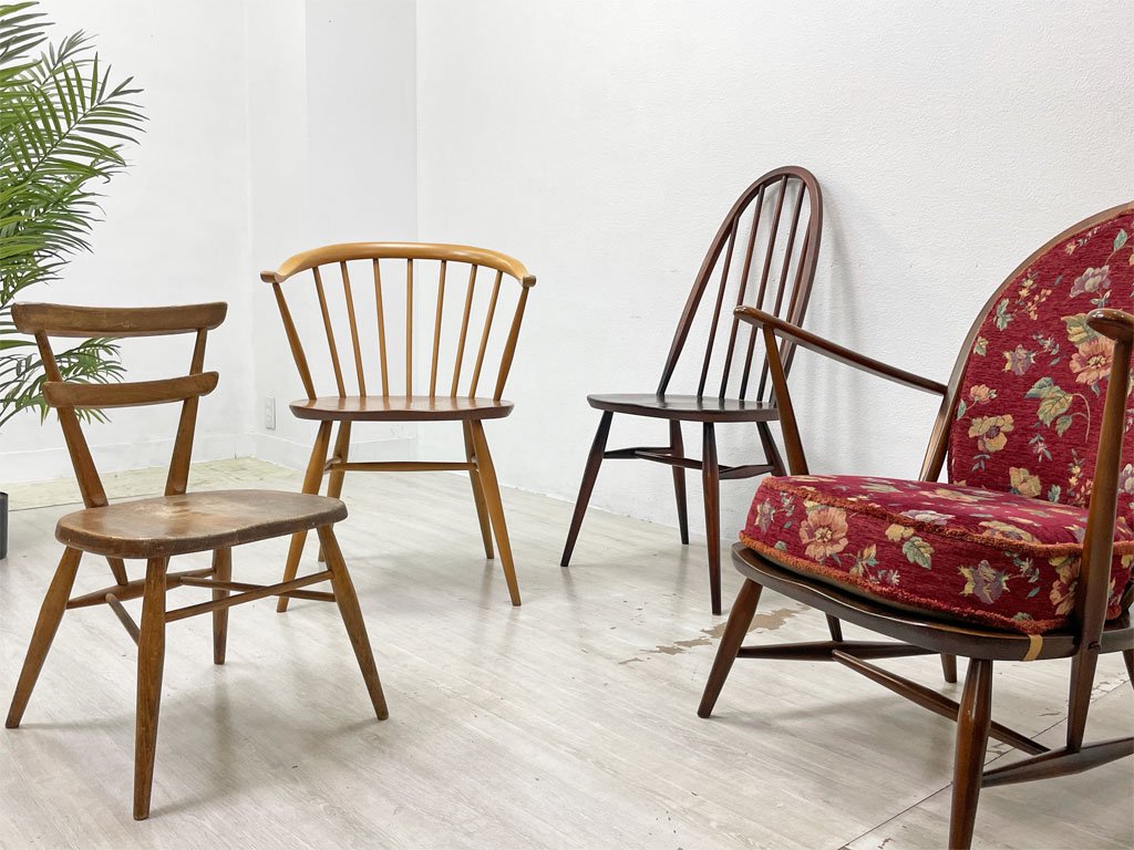 アーコール Ercol クエーカー チェア ダイニングチェア エルム×ビーチ材 ブラウン UKビンテージ 英国家具 ●