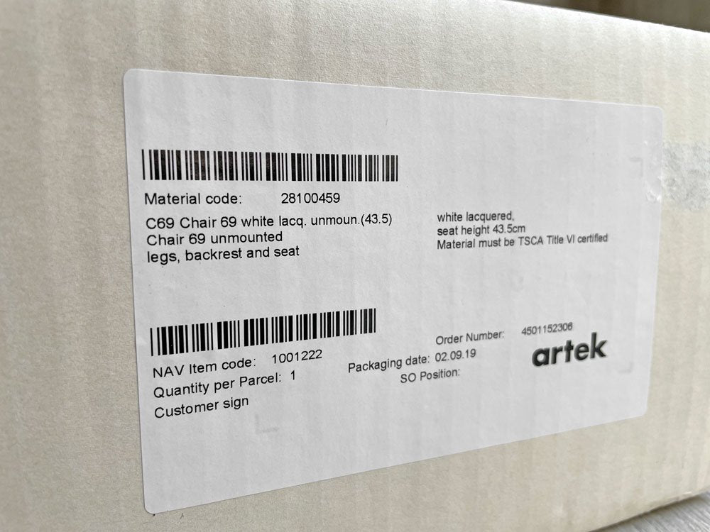 アルテック artek チェア69 ダイニングチェア ホワイトラッカー アルヴァ・アアルト 北欧家具 フィンランド 未使用品 定価\66,000- ♪