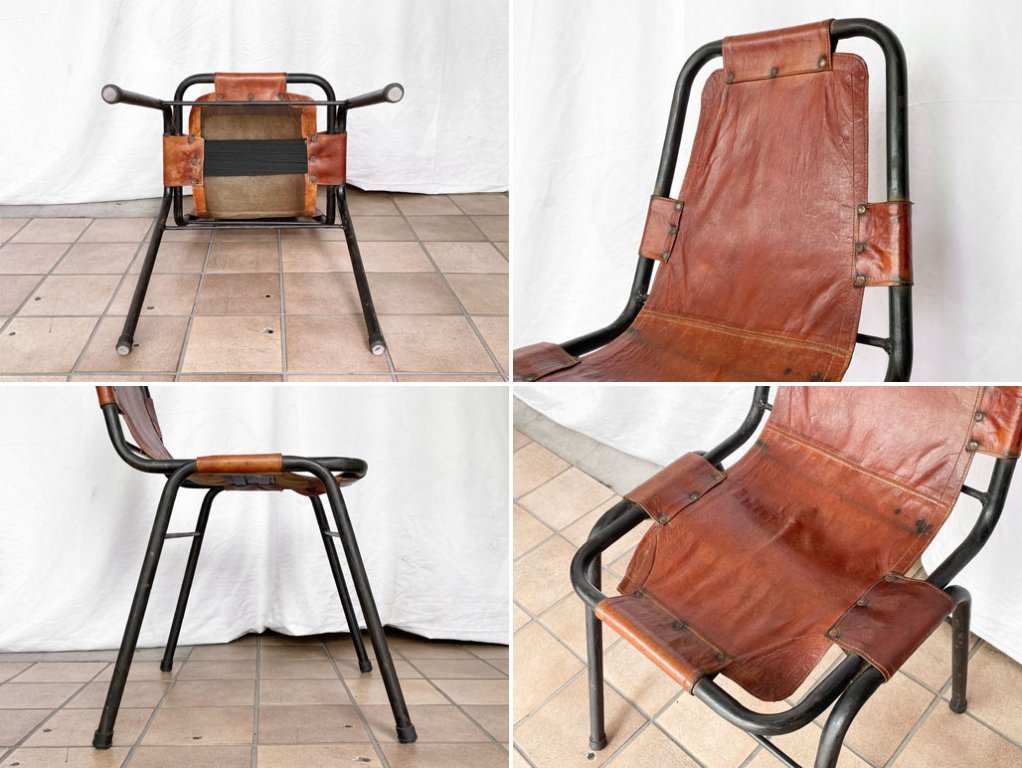 ダル・ヴェラ Dal Vera レザルクチェア Les Arcs Chair ダイニングチェア シャルロット・ペリアン レザー スチール イタリア ビンテージ ◇