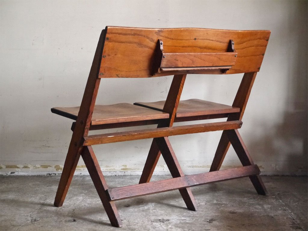 USビンテージ US Vintage シアターベンチ Theater Bench 2シーター フォールディング 米国 店舗什器 ■