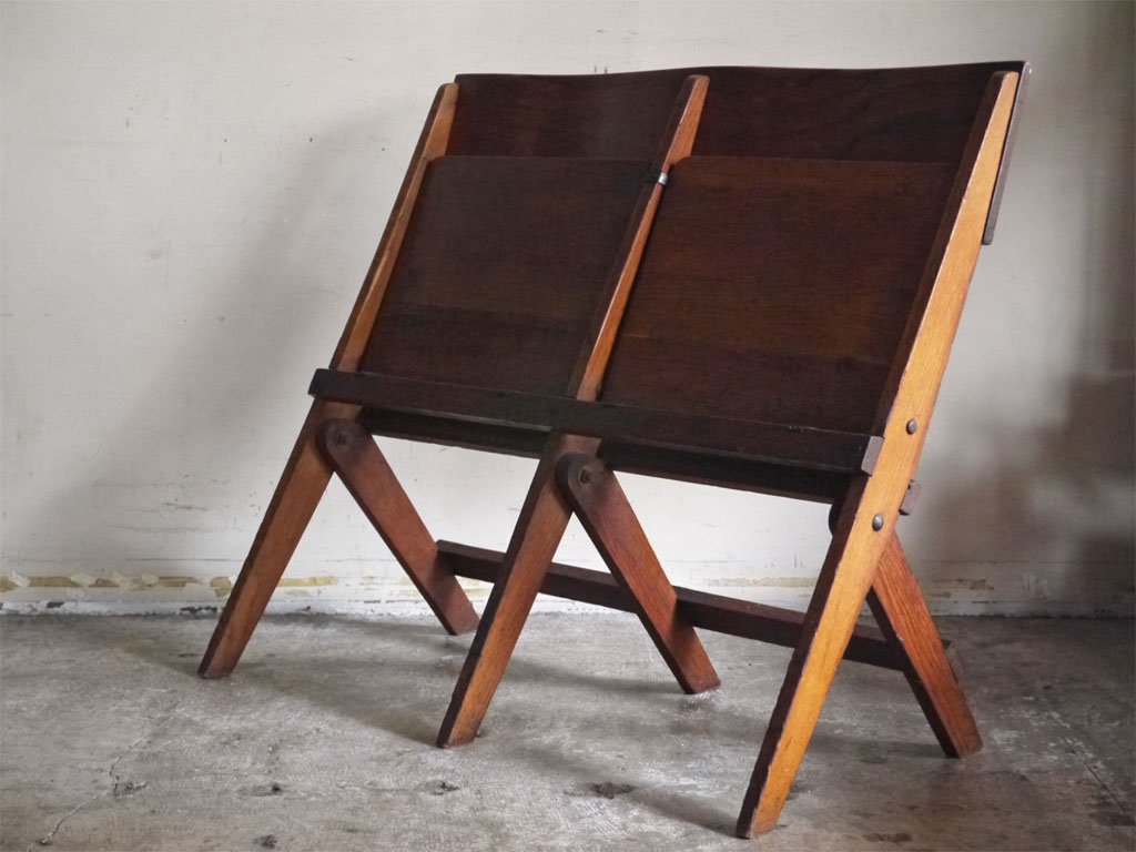 USビンテージ US Vintage シアターベンチ Theater Bench 2シーター フォールディング 米国 店舗什器 ■