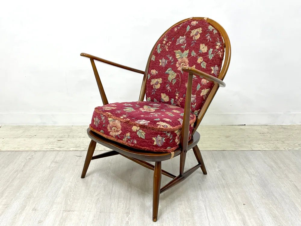 アーコール Ercol グランドマザー Grandmother ラウンジチェア アームチェア エルム×ビーチ材 ファブリック UKビンテージ 英国家具 ●