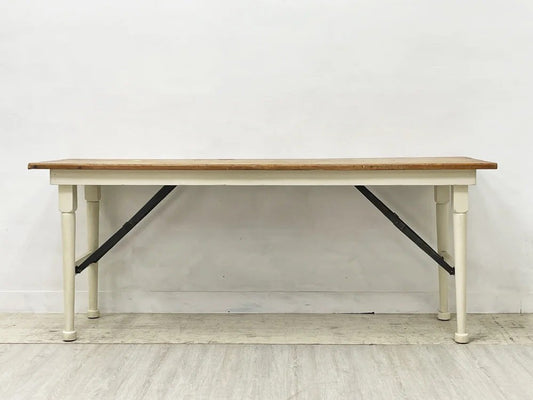 ビンテージ Vintage フォールディングテーブル 折り畳み式 コンソールデスク W175.5cm アイボリー ペインテッド シャビーシック 店舗什器 ●